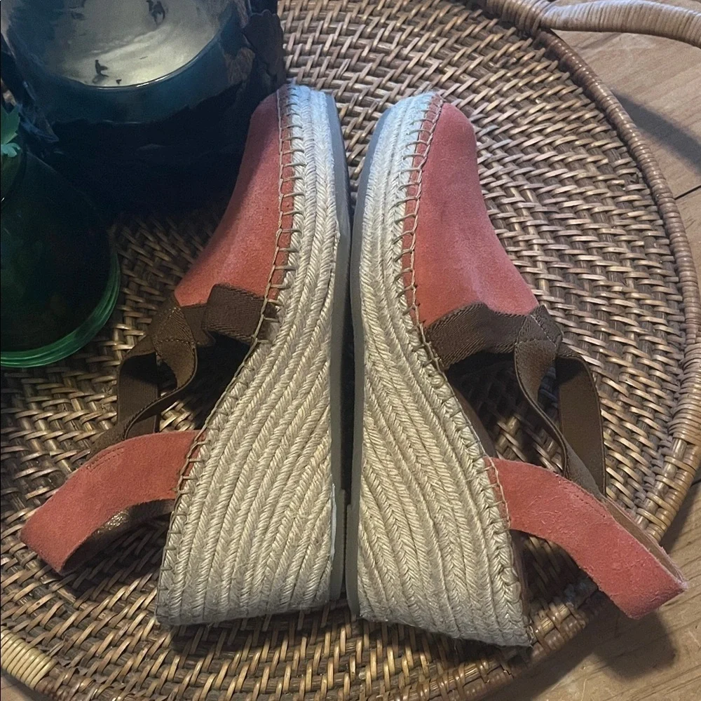 Born Women's Orange / Brown Suede Espadrille Wedge Sandals size 9